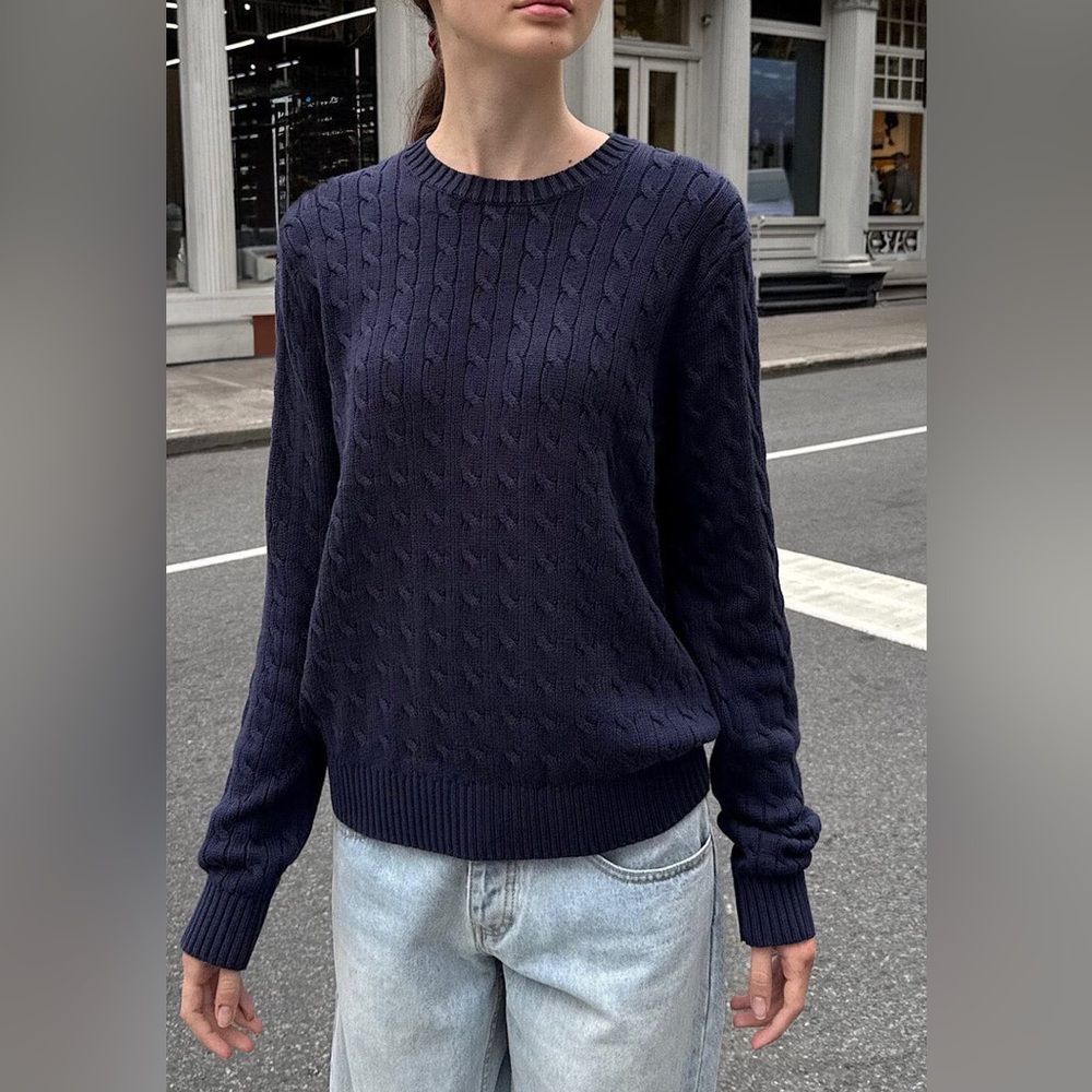 Brandy Melville Navy Cable-Knit Crewneck Sweater